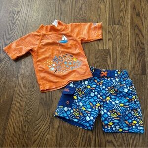 UV Skinz Swim Suit Rashguard Set - Orange and Blue Fish, size 12-18M